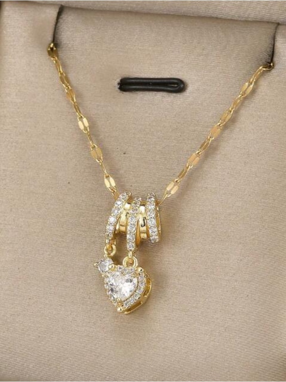 Gold Heart Pendant Necklace with White Stone